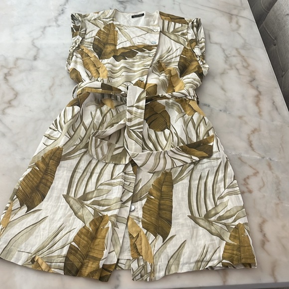 Massimo Dutti Leaves Print 100% Linen Belt Dress Two Pockets Sz M EU38 - Picture 17 of 17